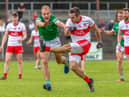 Benny Heron scores a superb point during the first half of the 2021 Division Three semi-final in Carrick-on-Shannon. (Photo: Stefan Hoare)