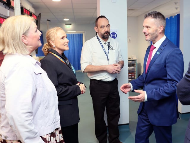 Health Minister Robbie Butler during a visit to Magee College.