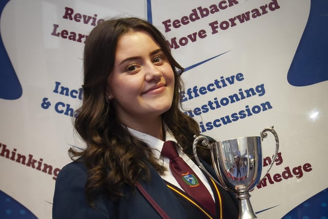 Chelsea Hamilton with her award at last Thursday’s Oakgrove Integrated College Prizegiving.