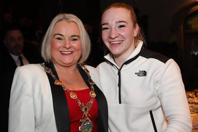 Mayor Sandra Duffy with World European and Commonwealth champion, Amy Broadhurst. (Photo - Tom Heaney, nwpresspics)