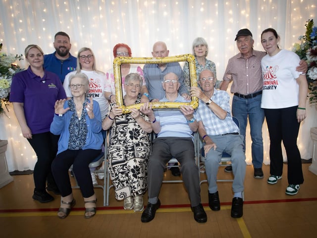 Enjoying the fun at Tuesday's DEEDS Tea Party - Front Row L to R Margaret McGurk, Mary and Tommy Morris, Brendan Arbuckle. Back Row - L to R Charlene Peoples (Vol) Chris McDaid  (DEEDS Partner), Natasha Burke (OLT), Ann and John Doherty, Sarah and Joe Quinn and Kathleen McNaught (DEEDS Support Worker) Strabane Social Group. : .