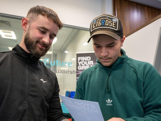 Tiernan Fox from Everlast Gym with Rhys Davis at NWRC's Freshers' day.  : .