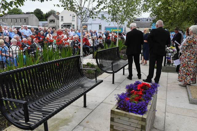 A newly – refurbished memorial to the Claudy car bombing on 31 July 1972 was unveiled on the 52nd anniversary on Wednesday evening. Photo: George Sweeney