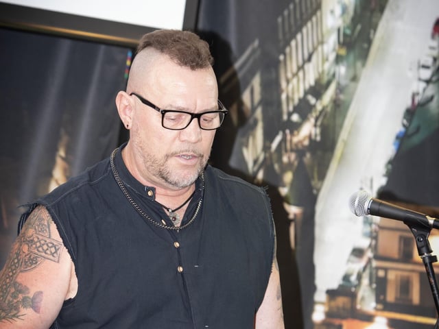 THE EMPEROR IS NAKED. . . .Former British soldier Michael John Pike (Spike Pike) speaking at a Feile event in the Museum of Free Derry on Saturday. The discussion was chaired by Martina Anderson. (Photos: Jim McCafferty Photography)