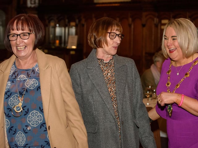 The Mayor Councillor Sandra Duffy hosted an evening to mark International Womens Day in the Guildhall which included a performance by Colmcille Ladies Choir, an address by Mary Keogh and a comical speech by Charmaine O’Donnell compered by Jeananne Craig. Picture Martin McKeown. 08.03.2