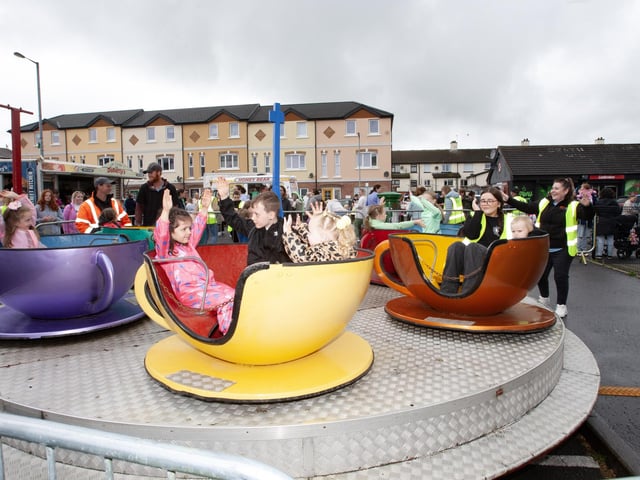 Enjoying some of the amusements at the Wan Big Party in Creggan on Tuesday.