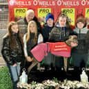 Ardnasool Luna who won the second race, the Brandywell Greyhound Supporters Group Sprint, in 17.11 with (from left) Chelsea Doyle, Matthew Talbot, Lauren McClay, Rian Ceallach & Shane Talbot & Patsy Doyle.