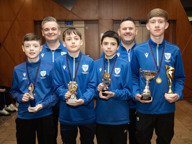 The 2011 main prizewinners pictured with coaches Ciaran McLaughlin and Jason Nicholas. Front from left, Max McLaughlin, Ruairi McCallion, Conor Hargan and Ronan Donaghey.