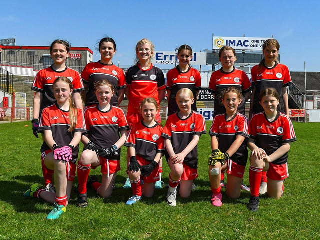 Derry Primary Schools Girls Finals at Celtic Park: Holy Family Primary School, winners of the Shield. Photo: George Sweeney.