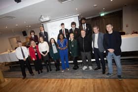 DCSDC'S LET'S TALK!. . . . .The Mayor, Lillian Seenoi-Barr, local councillors, organisers and students from, St. Joseph's Boys School, Lisneal College, Thornhill College, Foyle College, St. Brigid's College, St. Columb's College and St. Cecilia's College pictured on Friday morning at the DCSDC's Good Relations Team's 'Let's Talk' event. (Photos: Jim McCafferty Photography)