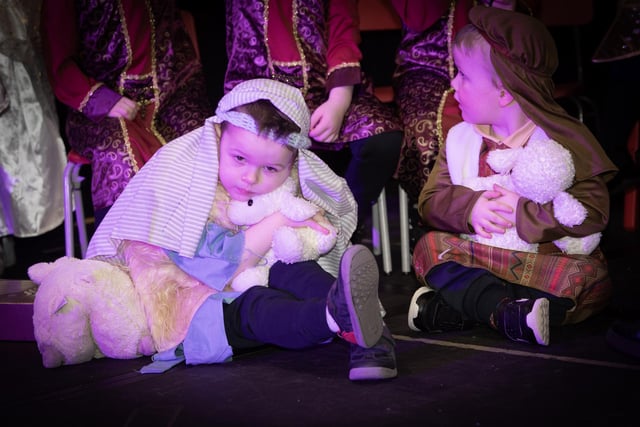 STEELSTOWN NATIVITY. . . .Nursery shepherds have a well-earned rest with their lambs during the Nativity Play at Steelstown Primary School last week. (Photos: Jim McCafferty Photography)