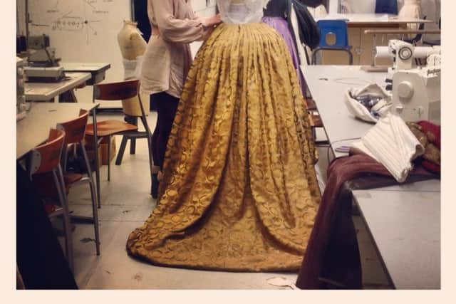 Aileen working on her Queen Catherine Parr costume at Wimbledon College of Art