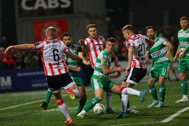 Derry City have a late chance against Shamrock Rovers at Brandywell.