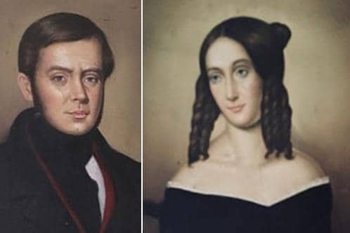 James Corscaden 1807 -1888 and his wife Frances (Fanny) Gallagher (d. Dec 28th 1892), portraits on the day of their wedding on 1st July 1841 Muff Church Donegal