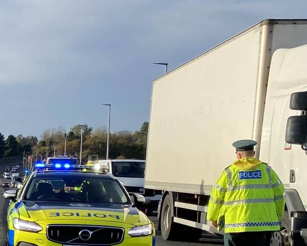 A vehicle checkpoint on the Foyle Bridge.