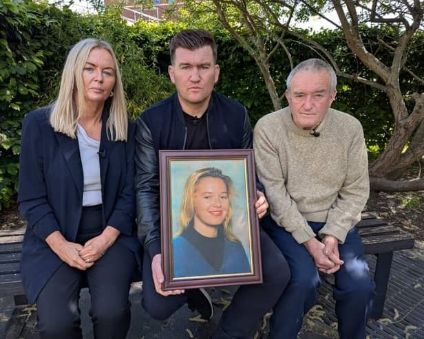 Sabrina's family: Pauline Nimmo (Sabrina's sister), Joseph Brett (Sabrina's brother), Noel Brett (Sabrina's father); courtesy of ITV Anglia