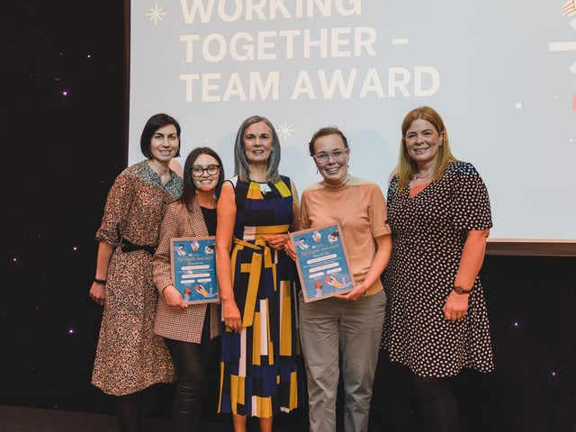 Highly Commended in the Working Together Team Award are Sexual Health and HIV Services, Anderson House, Altnagelvin Hospital and Sexual Reproductive Health Team, Brae Clinic, Waterside, Derry, pictured with Karen Hargan, Director of Human Resources & Organisation Development.