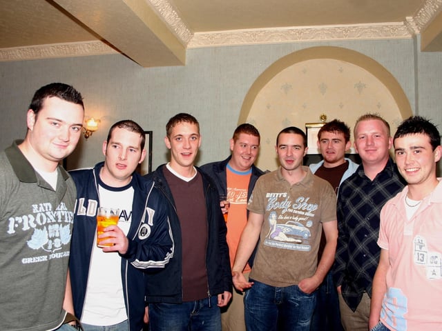 Left to right Conor, Jim, Frances, Ciarian, Eddie, Gavan, Eddie and Ronan enjoying the party9352dd : Derry Parties & Celebrations October 2005: Baby McClean.