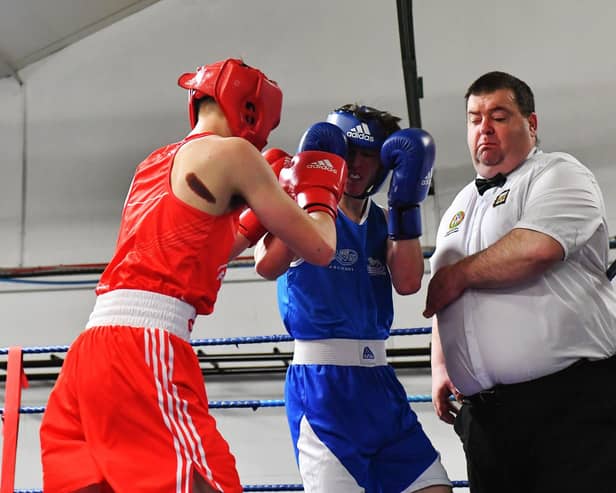Kane O’Doherty, The Ring v Tyler Malley, Coleraine. Photograph: George Sweeney
