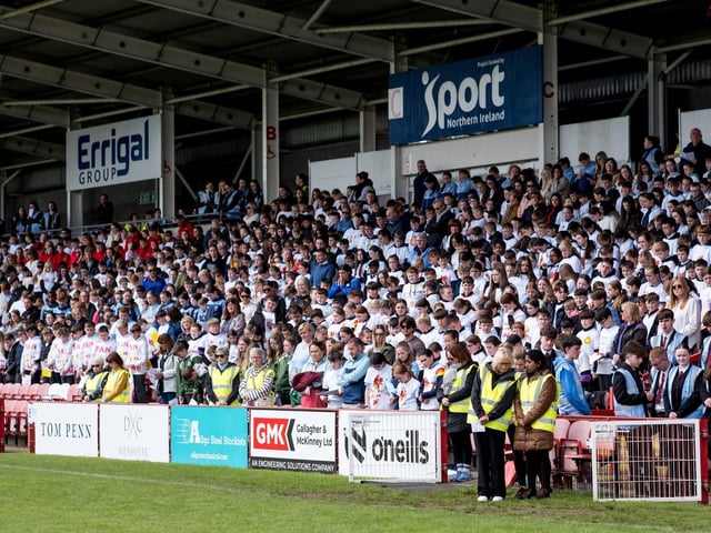 Participants at the Derry Diocese Fan The Flame annual Mass 2025 in Celtic Park.