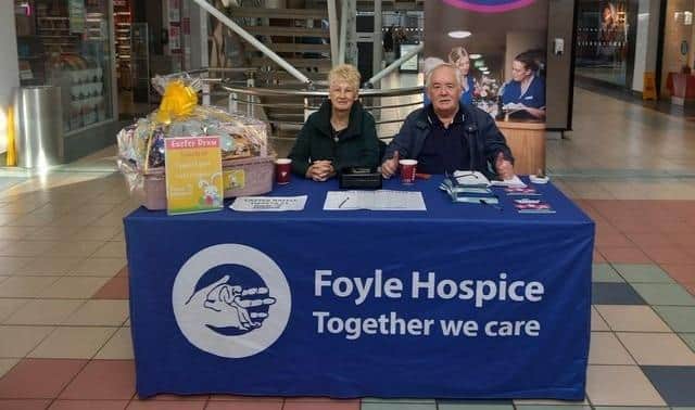 Volunteers promoting the Easter Draw at Foyleside.