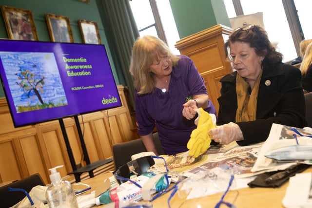 Mayor Patricia Logue taking part in one of the DEEDS workshops on Monday.
