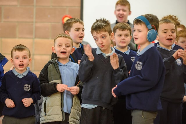 Derry City and Strabane District Council Mayor, Councillor Sandra Duffy visited Ardnashee School and College where she met some of the pupils, was entertained by the school choir, took part in a Q&A before visiting the site of the new school which is under construction on the Northland Road. Picture Martin McKeown 24.02.23