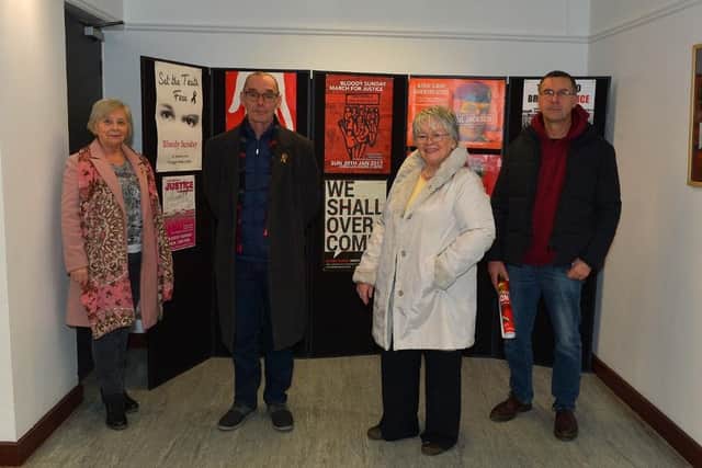The late Stephen Gargan, on right, with Doreen Wray, Liam Wray and Kate Nash at the launch of the Bloody Sunday, The Day Innocence Died' Exhibition in the Eden Place Arts Centre, Pilots Row Community Centre, earlier this year.