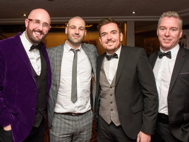 Kieran Connor, Richard Duddy, Michael Poole and Colin Ash pictured at Londonderry Musical Society’s 60th Anniversary dinner in the White Horse Hotel. Picture Martin McKeown. 14.01.23