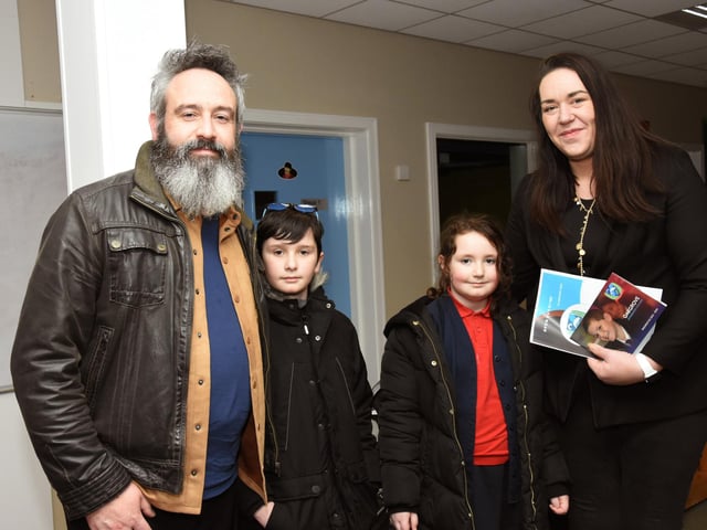 Alec Sherriff and Rachael Ferguson with their children Logan and Aria at Oakgrove College Open Day.