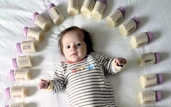 Donor mum Louise McSharry kindly donated nine litres of breastmilk to the Human Milk Bank in January 2024. Pictured here is little baby Oisin with their donation.