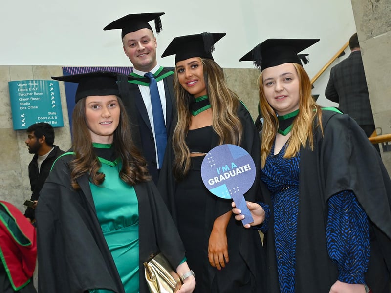 Nicole Donaldson from Kilkeel, Katie Hamilton from Ballymena, Ruairaidh Kelly from Dunloy and Aoife Donnelly from Belfast graduating in Mental Health Nursing. Picture By: Arthur Allison: PacemakerPress.