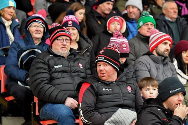 Fans at Derry’s NFL game against Galway at Celtic Park on Saturday evening. Photo: George Sweeney