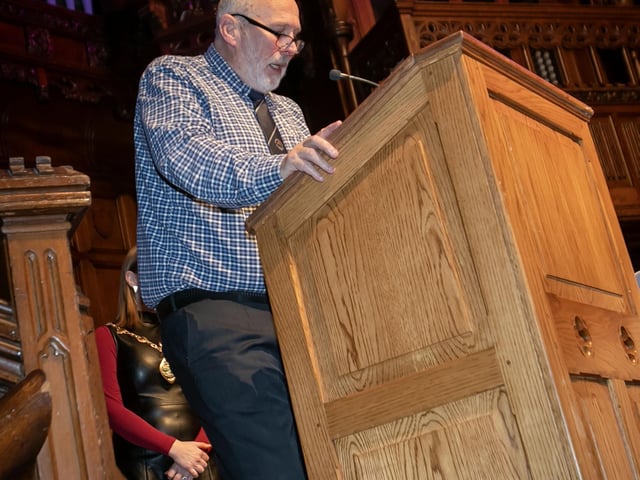 Bill Anders, Chair, Sports Council, addressing the attendance at Thursday night's Derry City and Strabane District Council Annual Sports Awards in the Guildhall. (Photos: Jim McCafferty Photography)