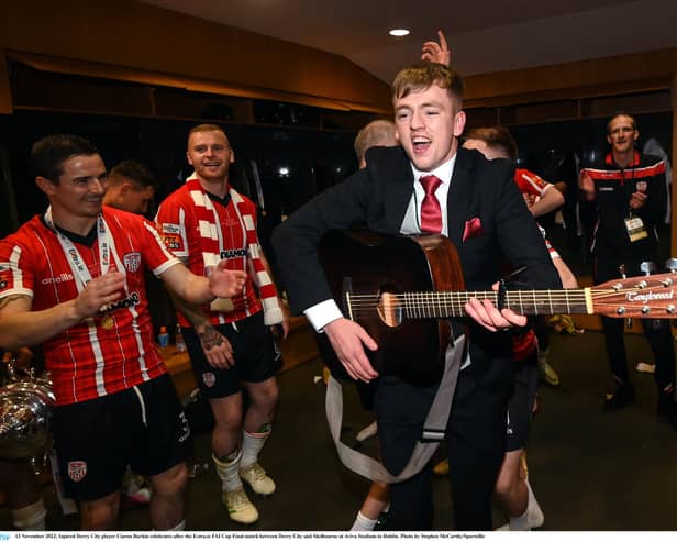 'Jackie' enjoys the 2022 FAI Cup celebrations in Dublin. Photo by Stephen McCarthy/Sportsfile