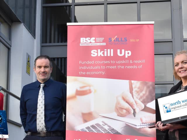 NWRC Business Development Executive Jane Fleming, NWRC Computing Lecturer Kevin McLaughlin and NWRC Business Skills Manager Sinead Hawkins launch the Kickstart to IT course. 