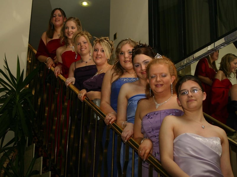 Tina Peoples, Rachael Walker, Marian McGarrigle, Sarah Mills, Laura Warnock, Nichola Wilson, Natalie McFarland, Cheryl Robinson : Pictured are students at the then recently opened Lisneal College in the Waterside as they gathered for their school formal back in March 2005.
