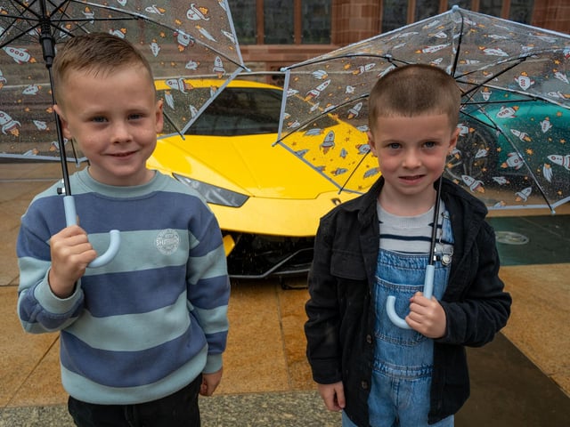 Levi Quinton and Noah Nash. Derry City and Strabane District Council Mayor, Councillor Lilian Seenoi-Barr has hosted Supercar Saturday in Guildhall Square to raise money for the Mayoral Charity Bud Club. The event attracted car enthusiasts and owners from across the region to support aid the local charity. Picture Martin McKeown. 24.05.25