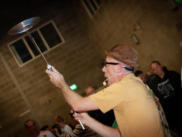 Frankie Magilligan spinning plates at the Big Night Out in Long Tower Youth Club on Friday night.