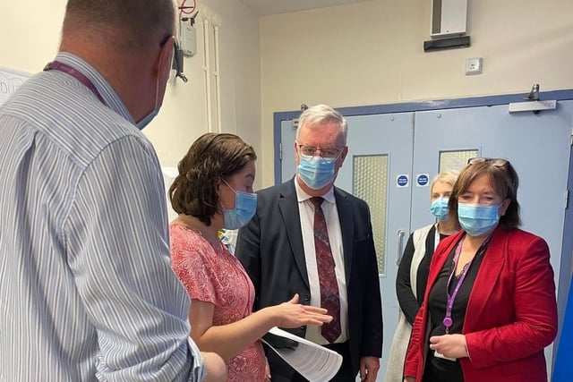 The Health Minister joined the Western Health and Social Care Trust Chief Executive Neil Guckian and Director of Unscheduled Care, Medicine, Cancer and Clinical Service, Geraldine McKay as they visited the Altnagelvin Emergency Department on Tuesday.