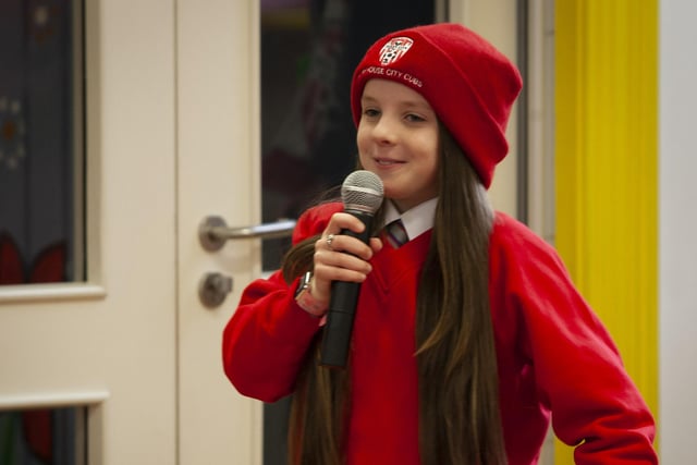 This young pupil takes the opportunity to wish Derry City luck in Sunday's FAI Cup Final.
