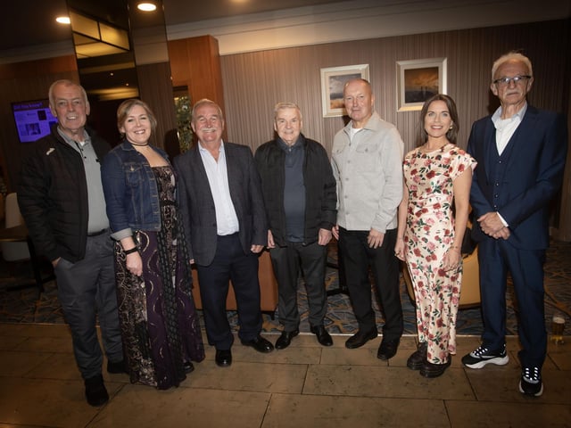 Pictured during Saturday night's CNP 30th anniversary celebrations are from left, Gerry Duddy, Julie-Ann Campbell, Martin Dunne, Nucker Tierney, Raymond Deehan, Catherine Pollock and Tony O'Doherty. (Photos: Jim McCafferty Photography) : .