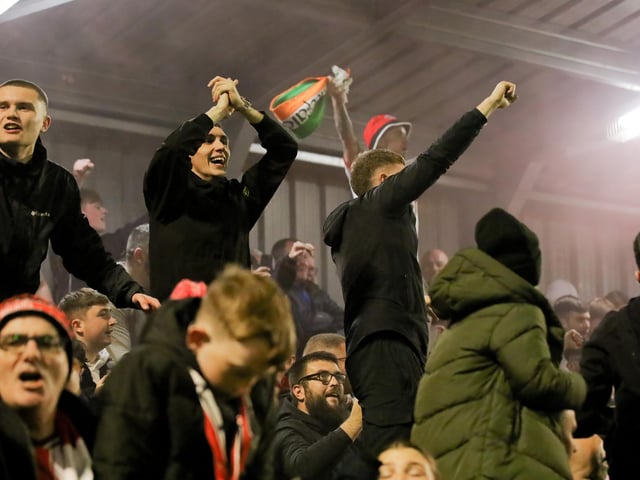 Derry City fans can't hide their excitement as Michael Duffy fires them into the FAI Cup Final.