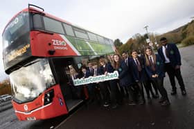 Year 10 students from Oakgrove Integrated College get ready to board the Translink Foyle Metro bus during Wednesday's Zero Heroes Roadshow at the school.