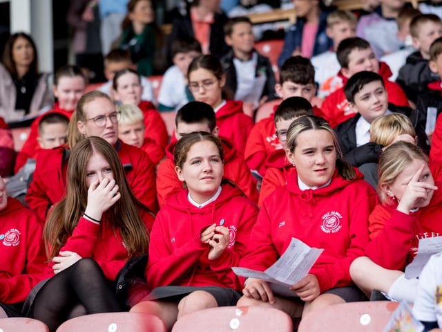 Participants at the Derry Diocese Fan The Flame annual Mass 2025 in Celtic Park.