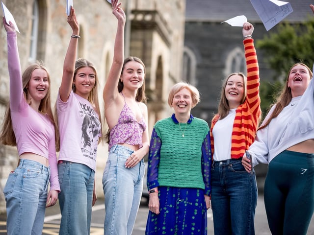 Dr Ferris celebrating with Year 12 girls.