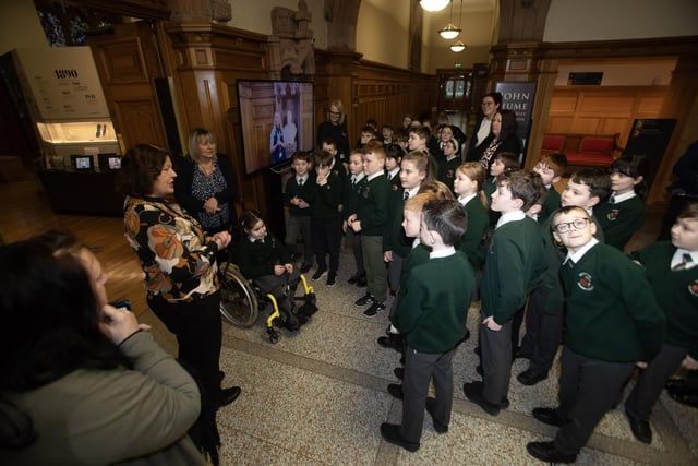 Primary 5 pupils from Greenhaw PS pictured during their tour of the Guildhall.