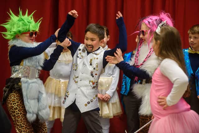 Pupils from St. Anne’s Primary School in Rosemount who took on the challenge of Panto in a Day when they wrote and performed Cinderella in association with the Millennium Forum, Arts in Business and the Richmond Centre. Picture Martin McKeown. 10.01.23