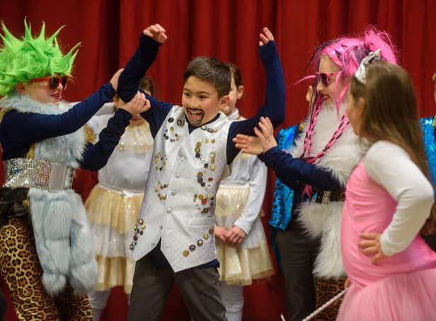 Pupils from St. Anne’s Primary School in Rosemount who took on the challenge of Panto in a Day when they wrote and performed Cinderella in association with the Millennium Forum, Arts in Business and the Richmond Centre. Picture Martin McKeown. 10.01.23