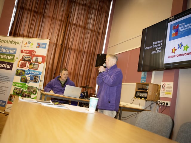 Michelle Hayden and Paul Hughes, Enagh Youth Forum picturd during the launch of the Strathfoyle Village Plan at the Strathfoyle Teachers Training Centre on Thursday morning.